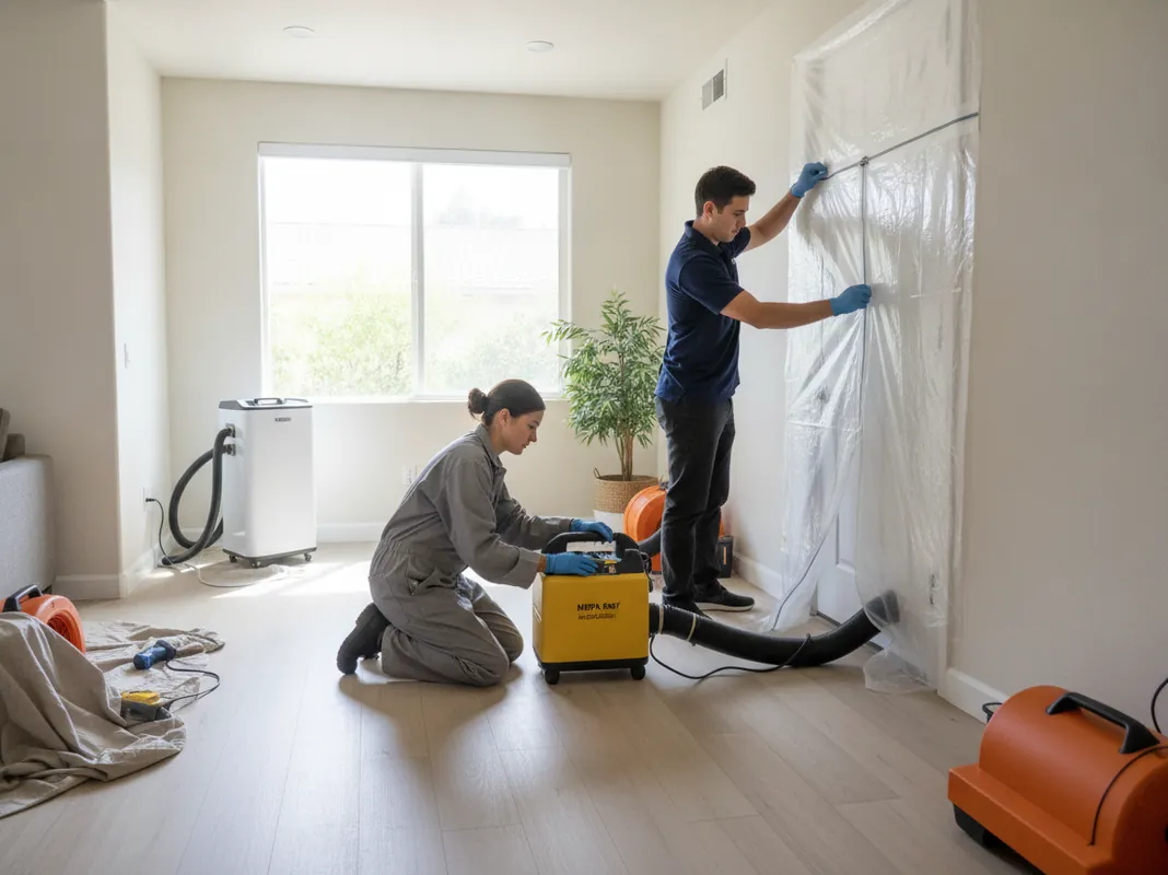 Restoration crew drying and air-scrubbing a Thousand Oaks home after a water loss